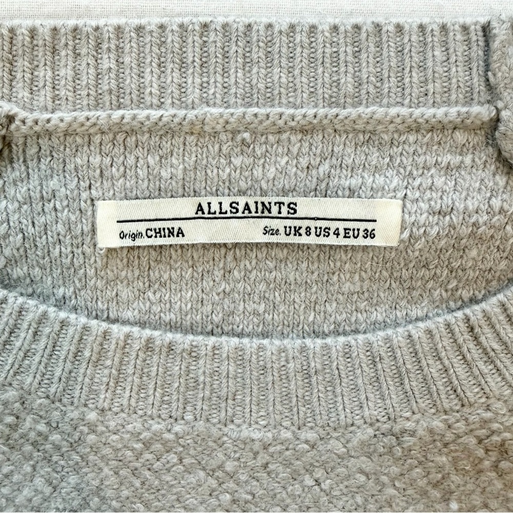 All Saints Lambswool Blend Crew Neck Sweater in Taupe - Picture 4 of 7